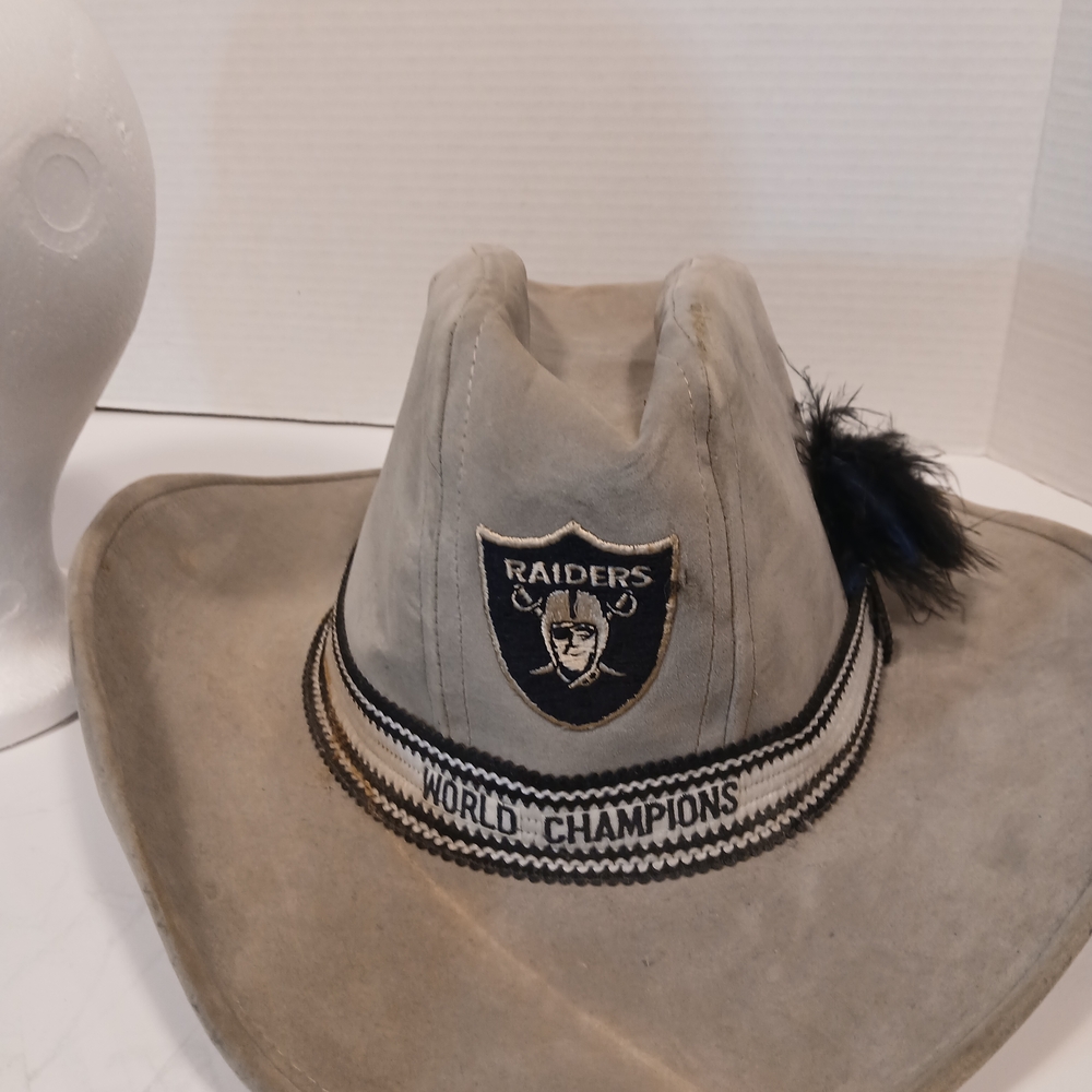 Raiders World Champions Cowboy Hat, Grey, Made In USA, Vintage Sz L